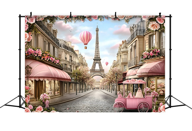 Paris Fotografie Backdrop Elegante Straße Rose Kutsche Hintergrund GQ4-161