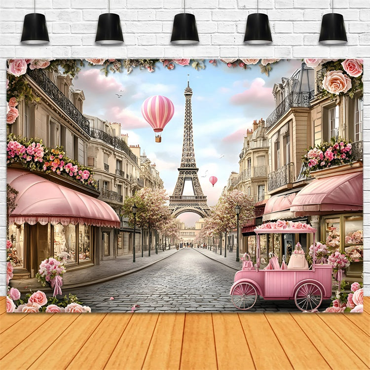 Paris Fotografie Backdrop Elegante Straße Rose Kutsche Hintergrund GQ4-161