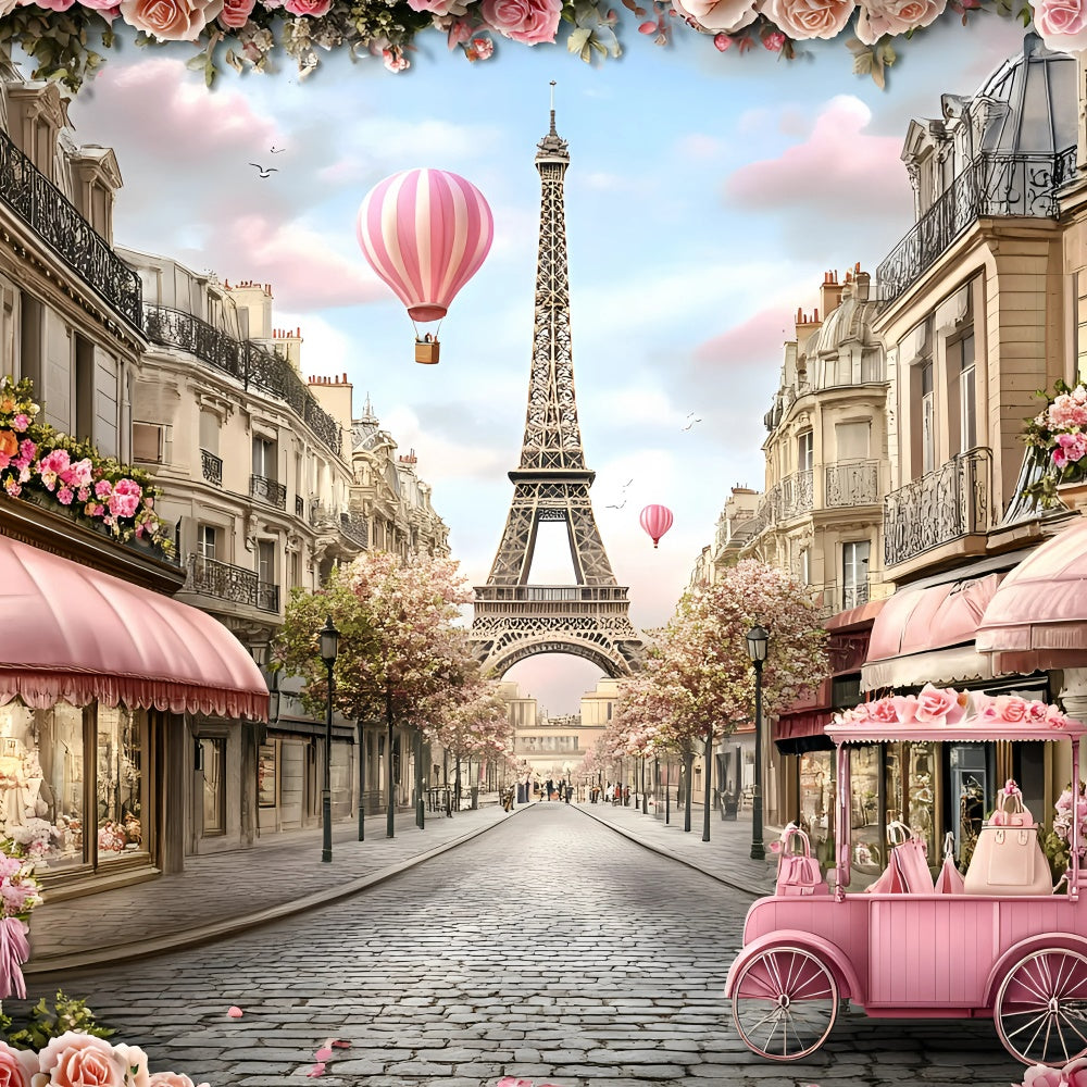 Paris Fotografie Backdrop Elegante Straße Rose Kutsche Hintergrund GQ4-161