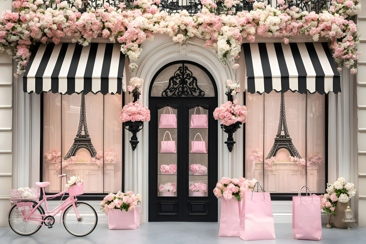 Paris Backdrop Ideen Romantische Boutique Eingang Blume Hintergrund GQ4-164