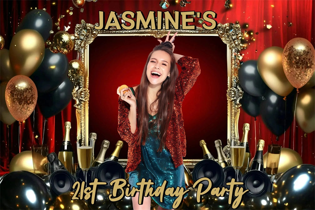 Personalisierte 21st Birthday Backdrop Sparkling Champagne Ballon Hintergrund GQ4-224