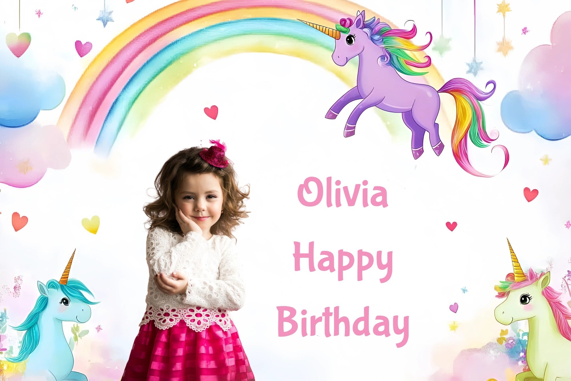 Personalisierte Geburtstag Backdrops Regenbogen Einhorn Backdrop GQ4-229