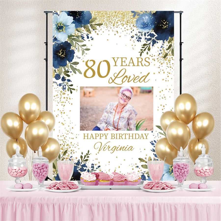 Personalisierte Backdrop Geburtstag Floral 80th Loved Backdrop GQ4-239