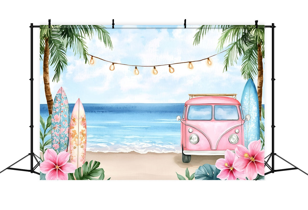 Sommer-Hintergrund Strand Floral Surf Truck Hintergrund GQ4-258