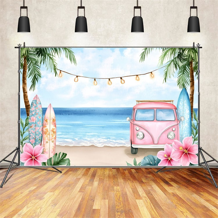 Sommer-Hintergrund Strand Floral Surf Truck Hintergrund GQ4-258