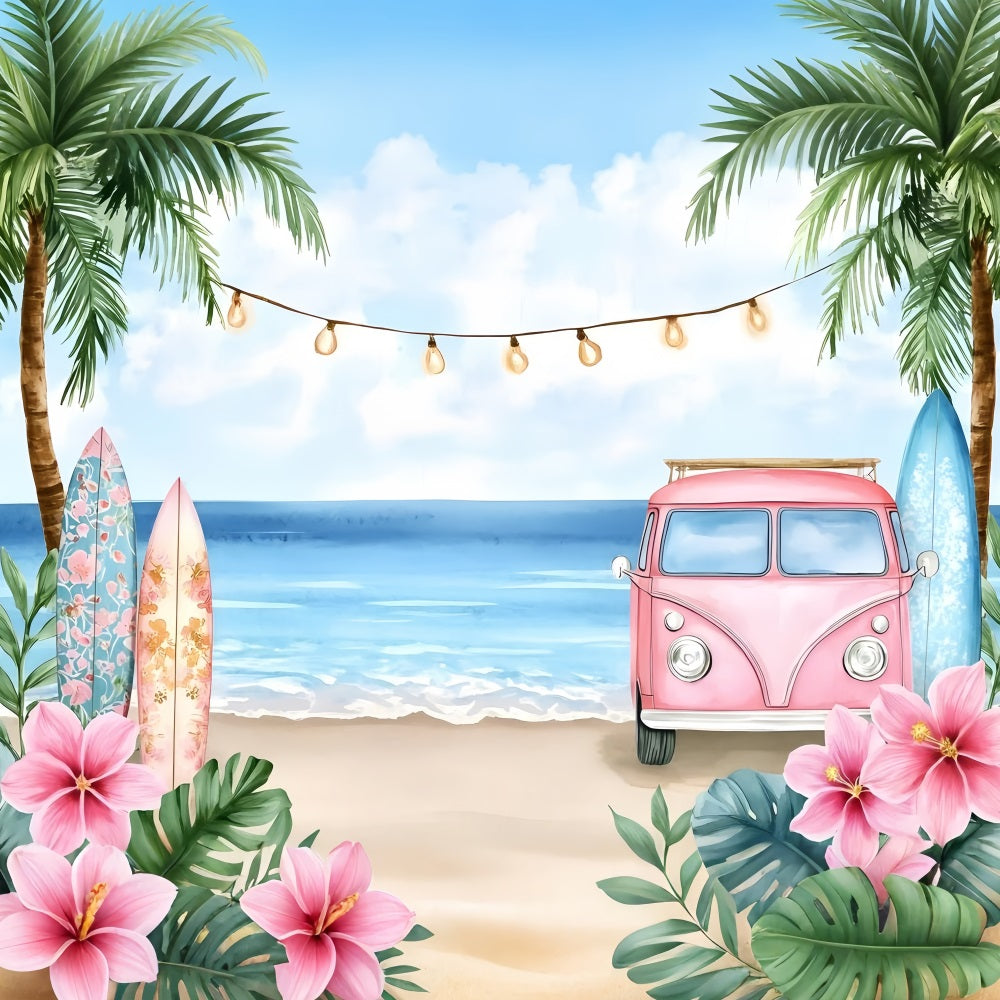 Sommer-Hintergrund Strand Floral Surf Truck Hintergrund GQ4-258