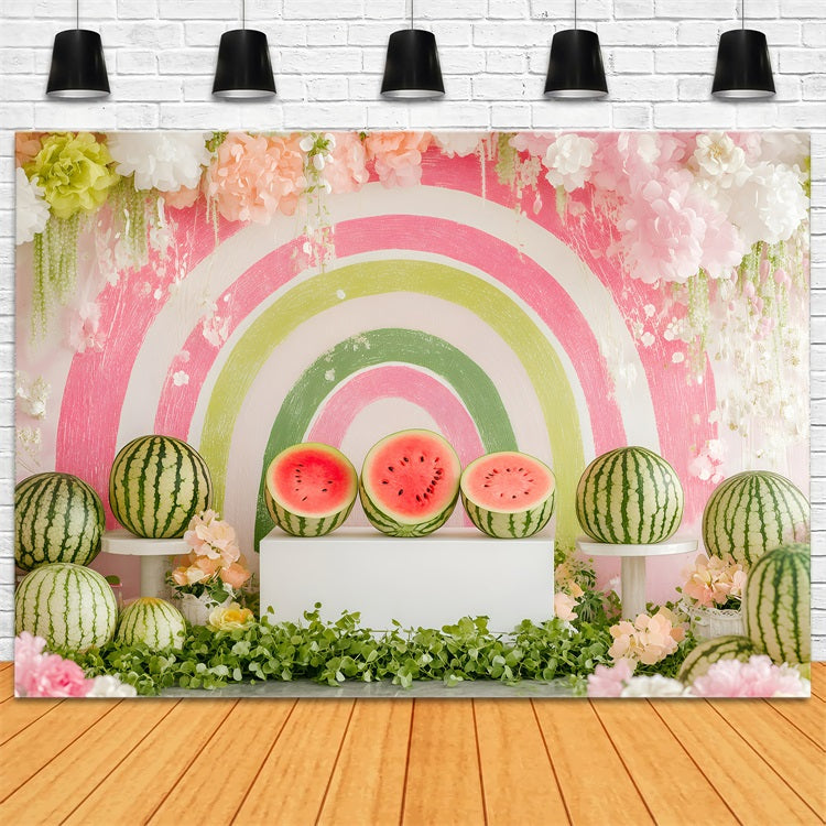 Wassermelone Fotohintergrund Sommer Regenbogen Blumenkulisse GQ4-260