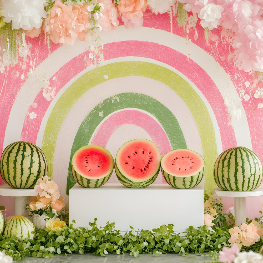Wassermelone Fotohintergrund Sommer Regenbogen Blumenkulisse GQ4-260