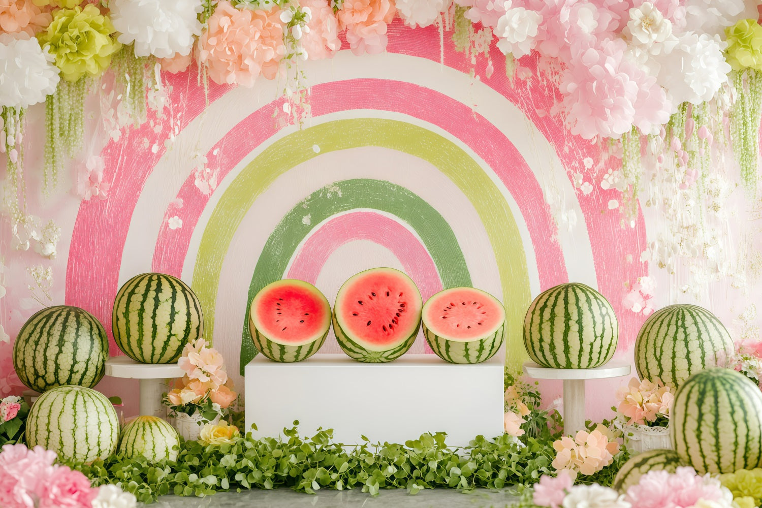 Wassermelone Fotohintergrund Sommer Regenbogen Blumenkulisse GQ4-260