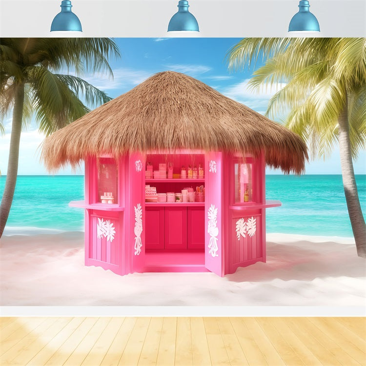 Sommer-Fotohintergrund Rosa Strandhütte Hintergrund GQ4-263