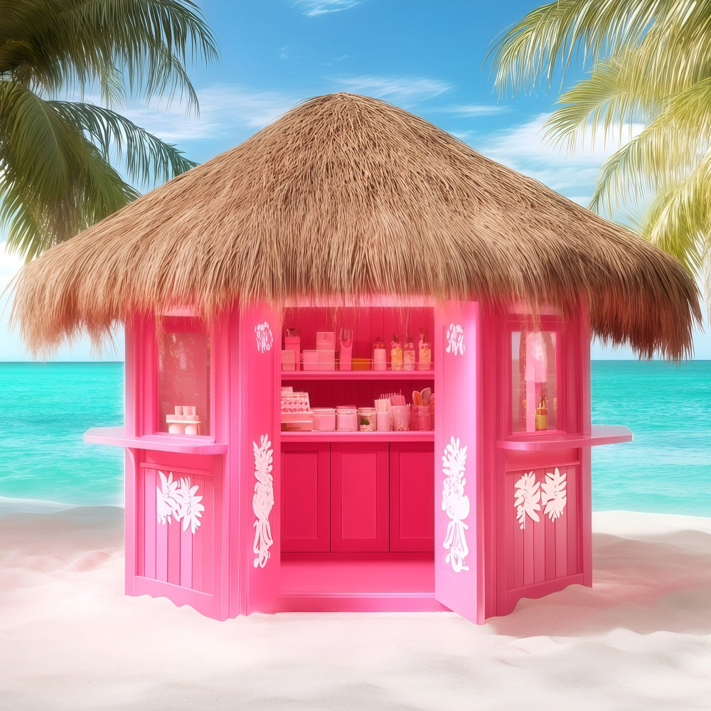 Sommer-Fotohintergrund Rosa Strandhütte Hintergrund GQ4-263