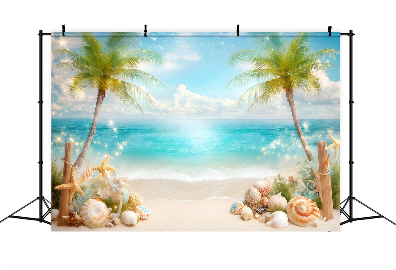 Strand Fotografie Hintergrund Sommer Muscheln Palmen Hintergrund GQ4-271