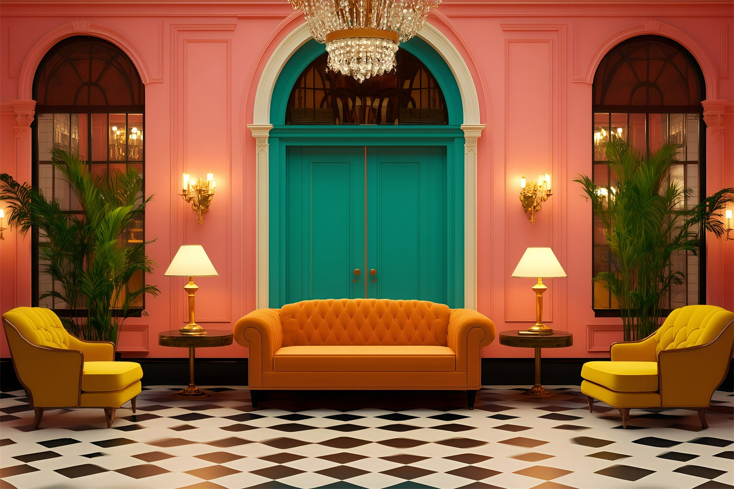 Vintage Hintergrund für Fotoshoot Bunte Hotel Lobby Hintergrund GQ4-329