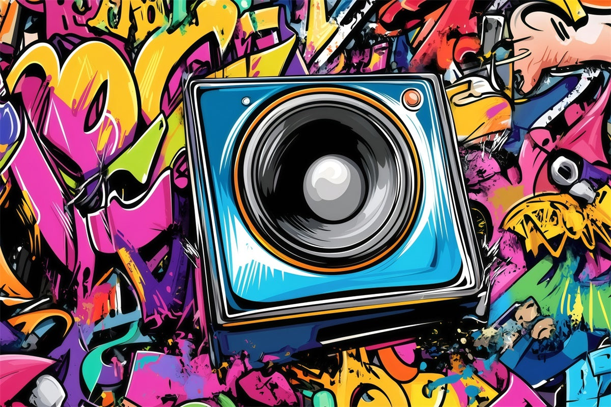 Vintage Fotografie Hintergründe Bunte Graffiti Lautsprecher Wand Hintergrund GQ4-334