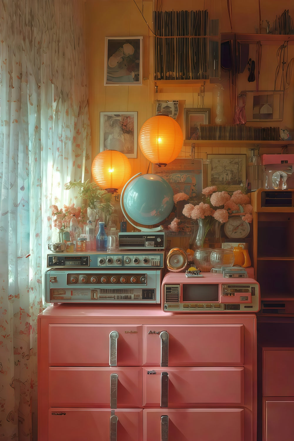 Vintage Fotografie Kulissen Bunte Vintage Schlafzimmer Kulisse GQ4-344