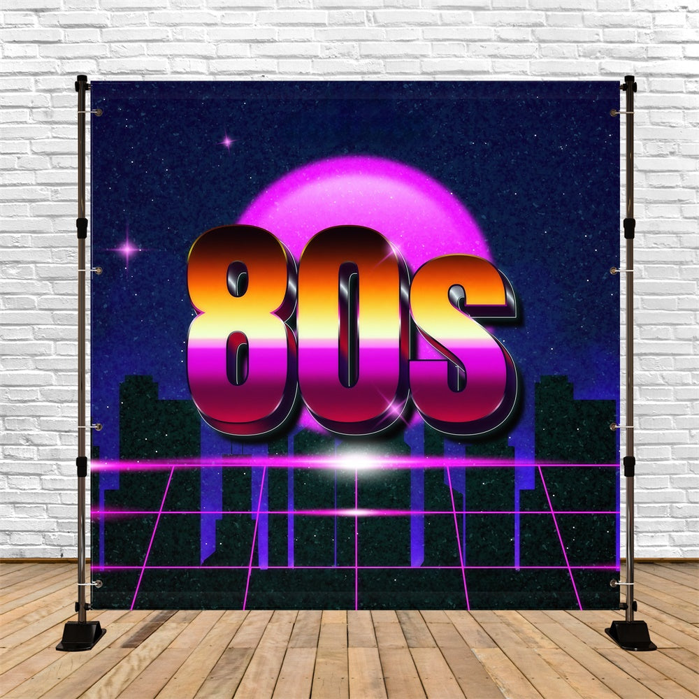80er Jahre Backdrop Neon Gitter Lila Horizont Backdrop GQ4-363
