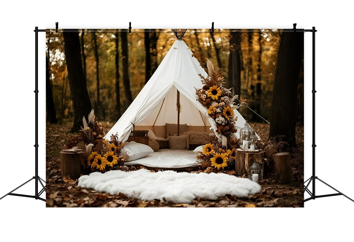 Herbst Wald Backdrop Waldzelt Sonnenblumen Backdrop GQ5-103