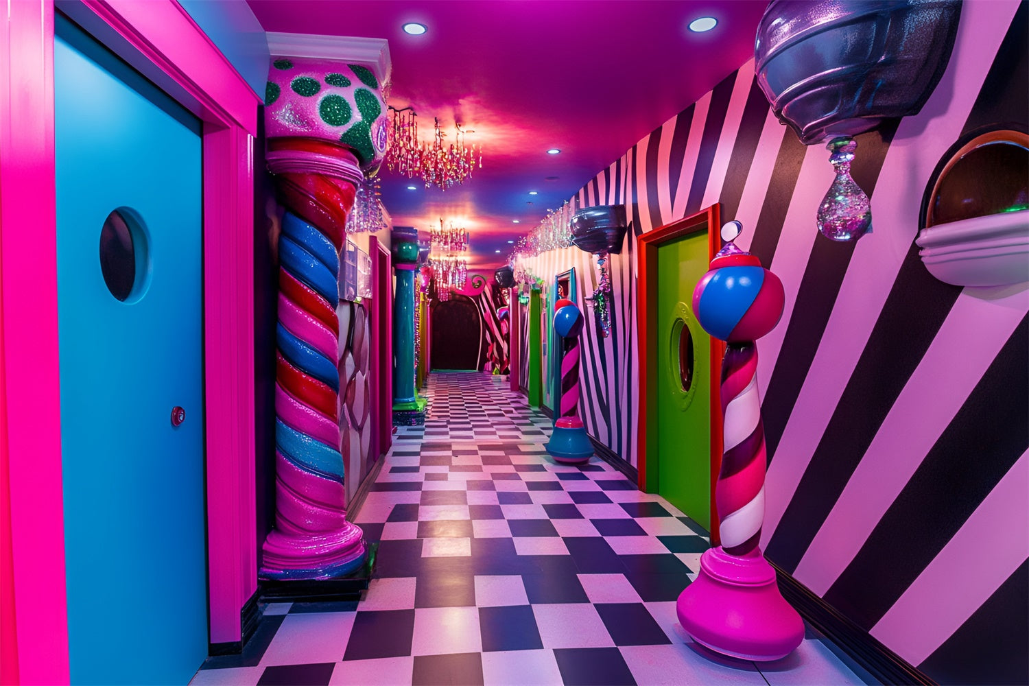 Karneval Backdrops Whimsical Striped Candy World Backdrop GQ5-113