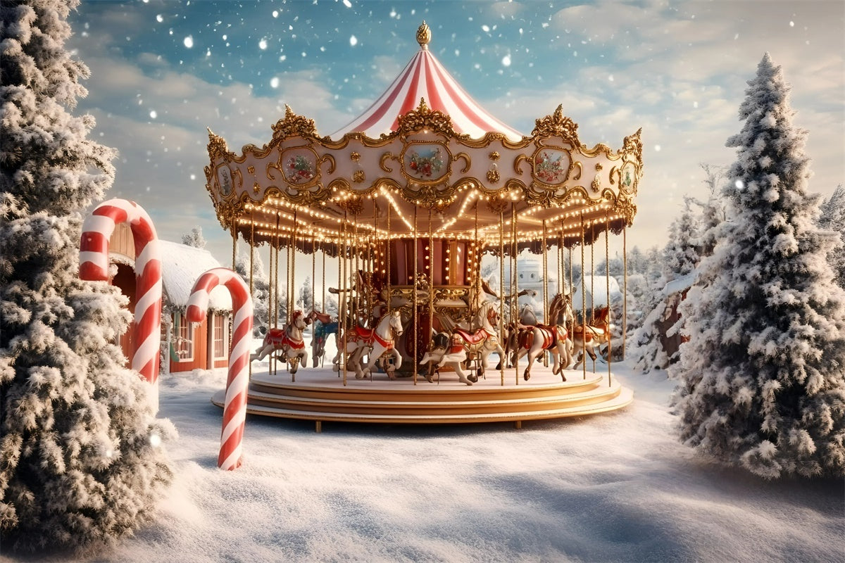 Karneval Backdrop Winter Karussell Schnee Weihnachten Backdrop GQ5-114