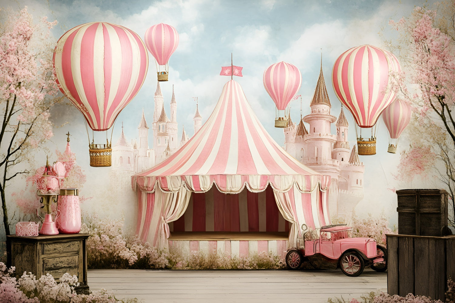Karneval Zelt Backdrop Fantasy Pink Castle Ballon Backdrop GQ5-115