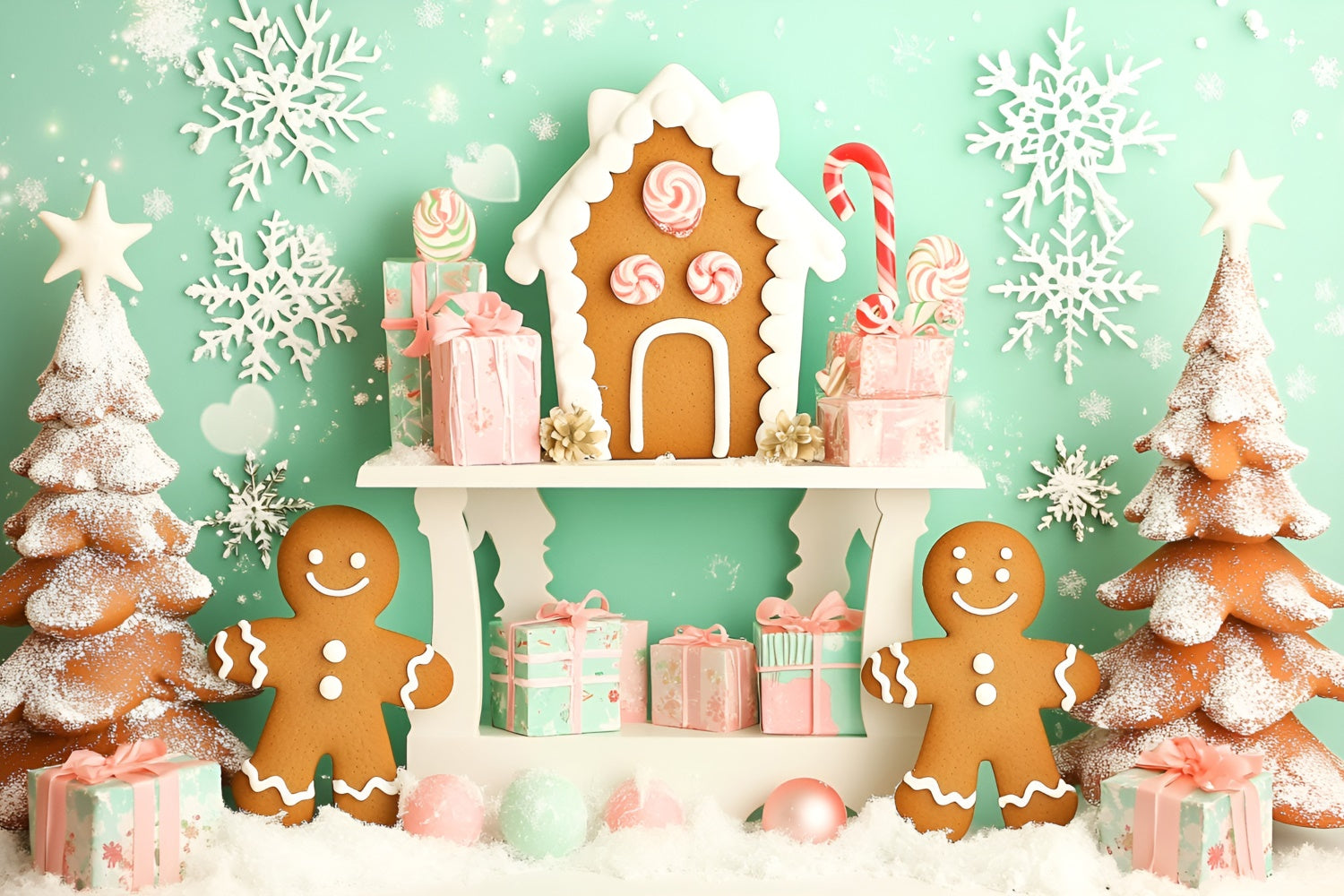 Neugeborene Fotografie Hintergrundkulissen Weihnachten Candy Shop Hintergrund GQ5-167