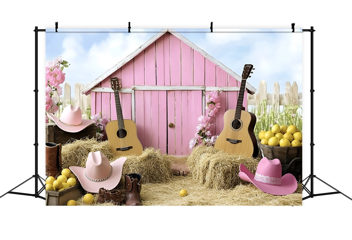 Cowgirl Backdrop Ideen Rosa Scheune Gitarre Western Kinder Backdrop GQ5-180