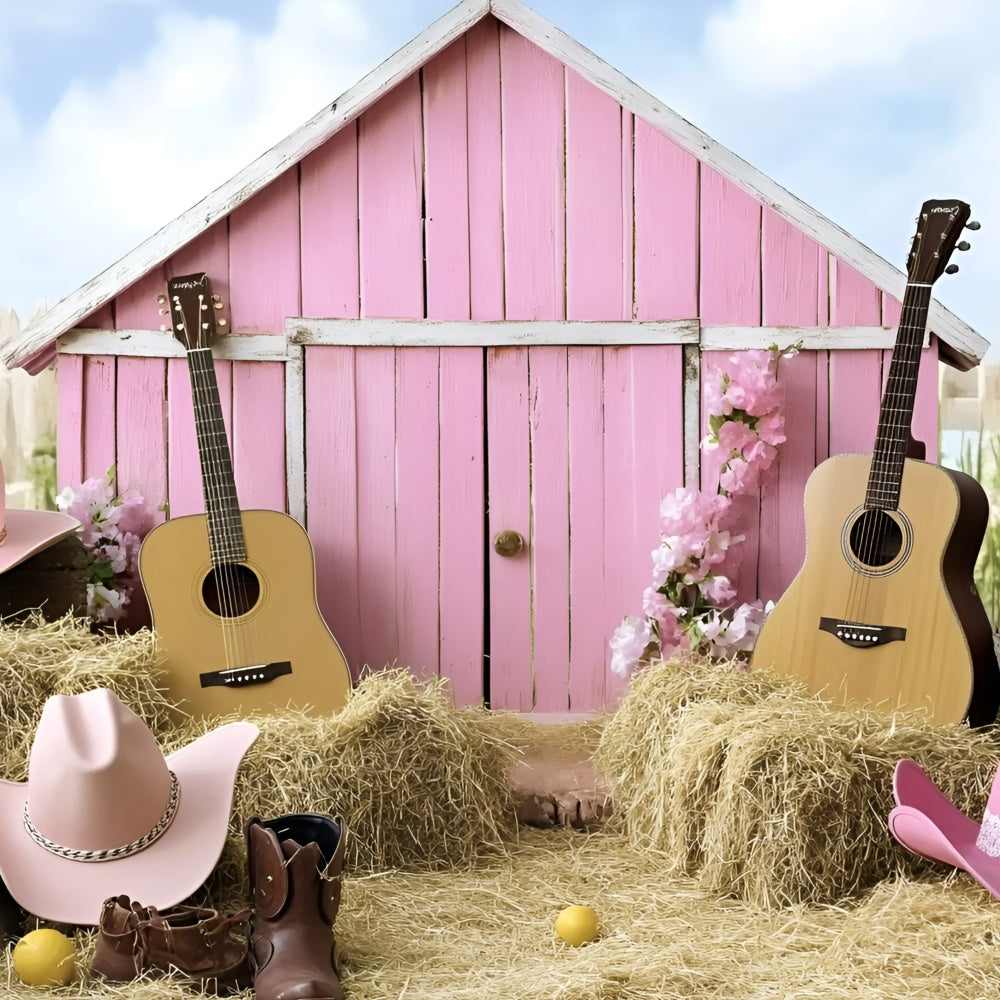 Cowgirl Backdrop Ideen Rosa Scheune Gitarre Western Kinder Backdrop GQ5-180