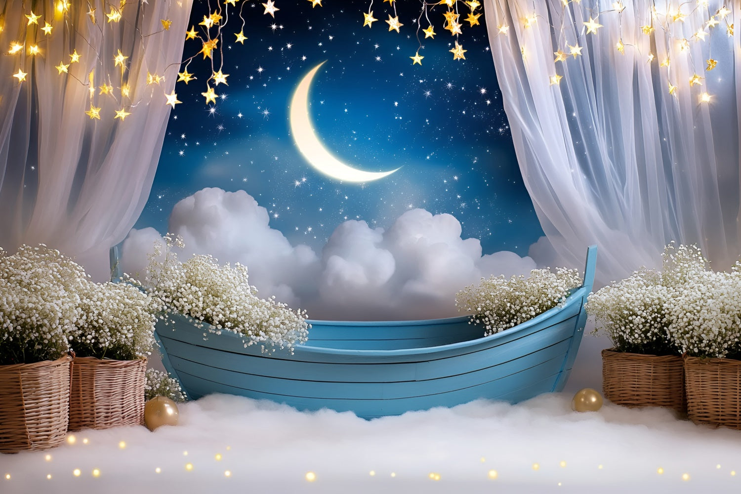 Mond und Sterne Backdrop Blume Sternenhimmel Kinder Backdrop GQ5-196