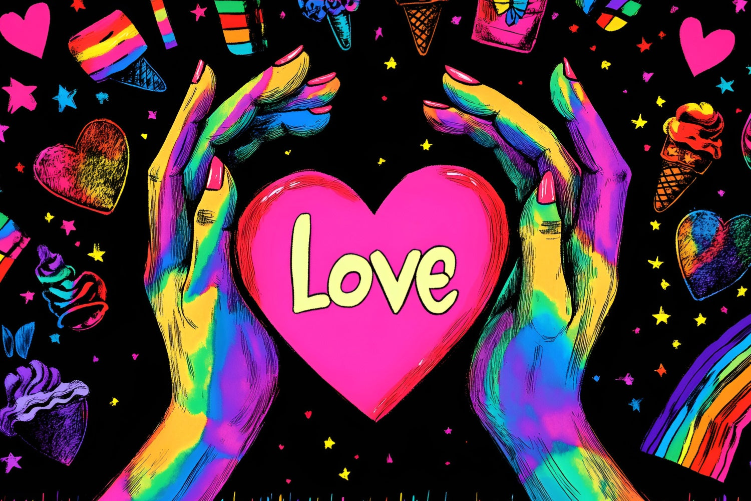 Stolz Fotokulisse Neon Liebe Regenbogen Hände Hintergrund GQ5-212