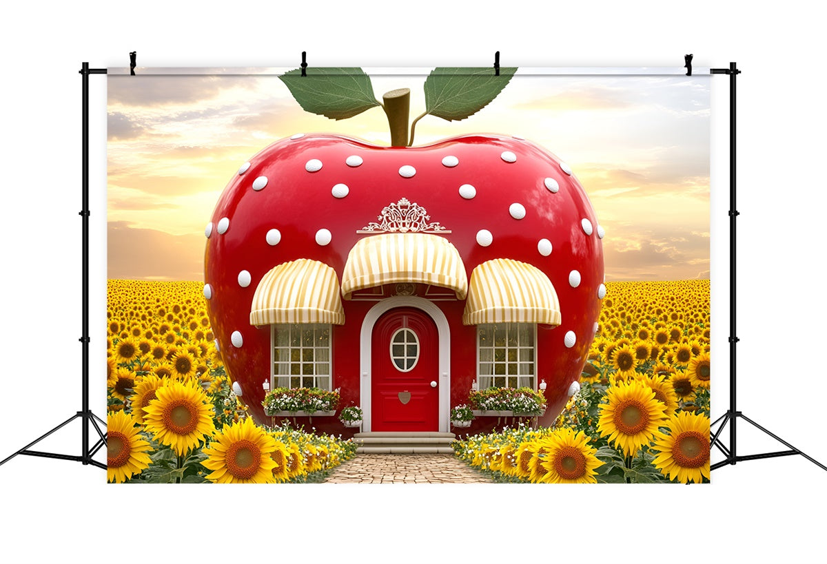 Herbst-Fotohintergrund Apfelhaus Sonnenblume Hintergrund GQ5-73