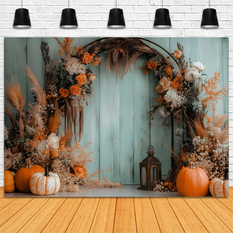 Bohemian Fotohintergrund Kürbis Blumenbogen Herbst Backdrops GQ57-100