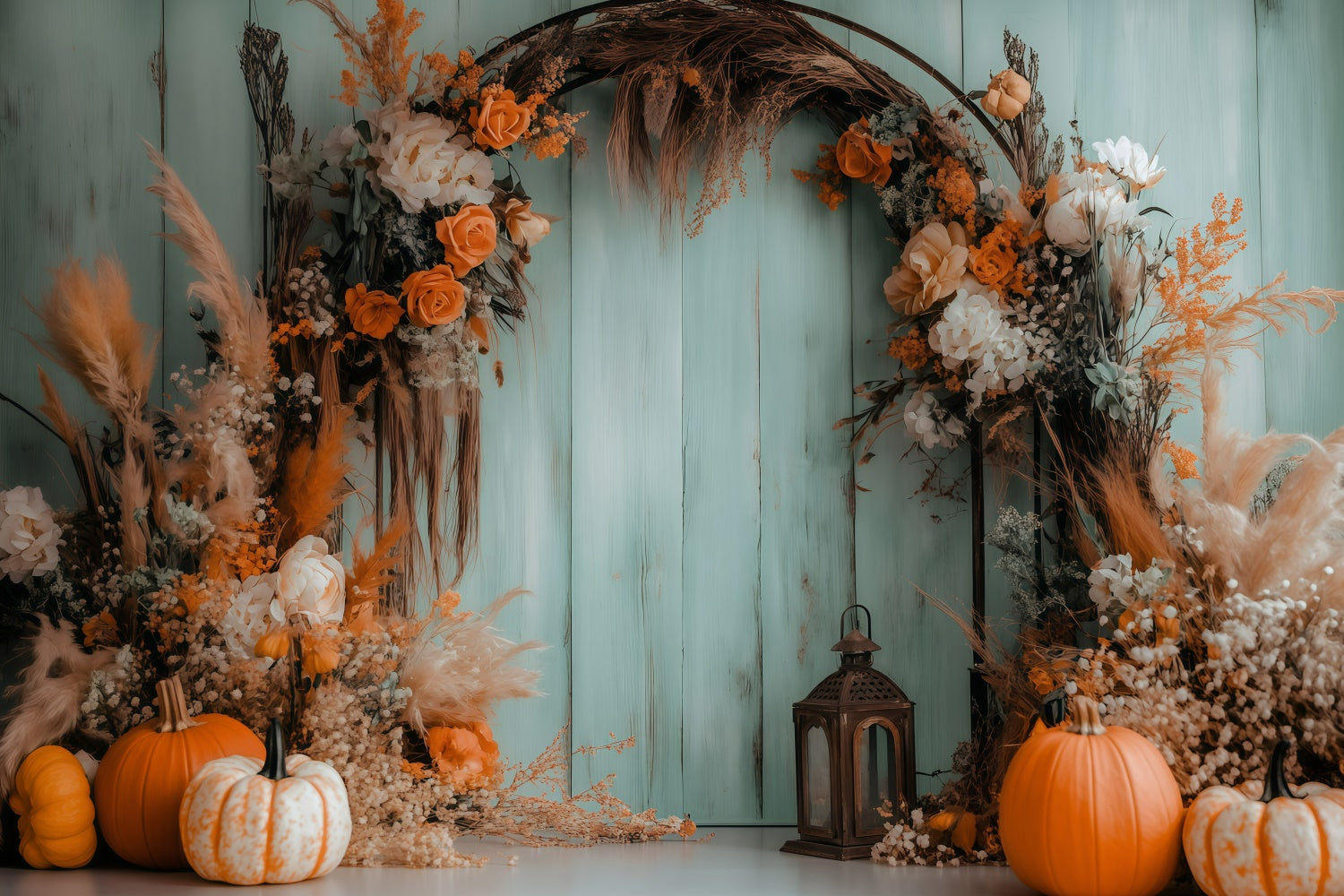 Bohemian Fotohintergrund Kürbis Blumenbogen Herbst Backdrops GQ57-100