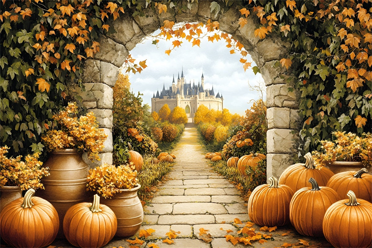 Burghintergrund Königlicher Kürbishain Herbst Fotohintergrund GQ57-102