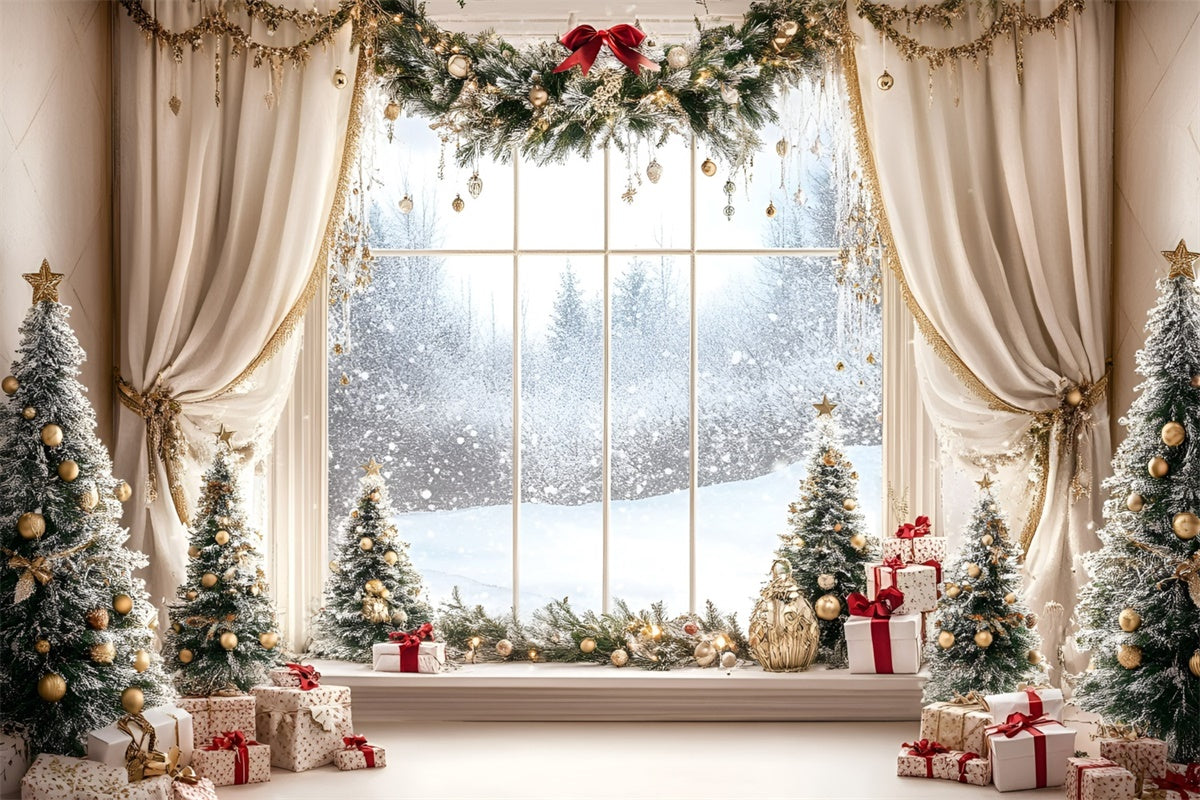 Weihnachten Backdrops Verkauf Festlicher Wald Fensterhintergrund GQ57-11