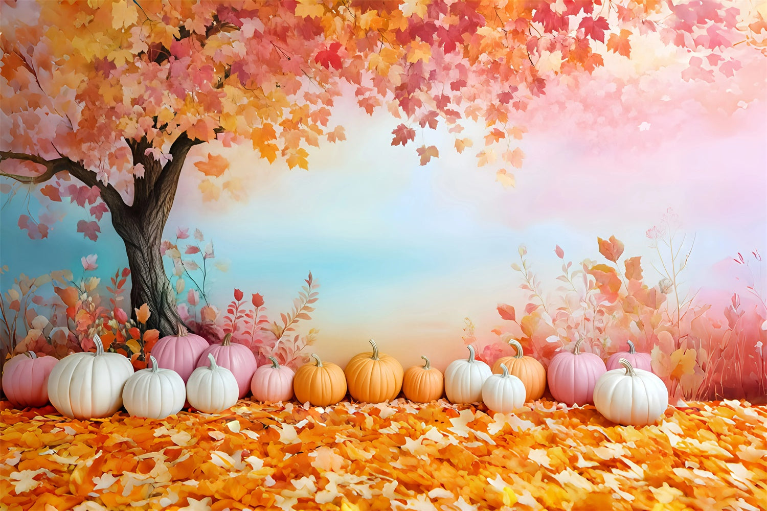 Herbstblätter Backdrop Pastell Kürbisträume Fotohintergrund GQ57-111