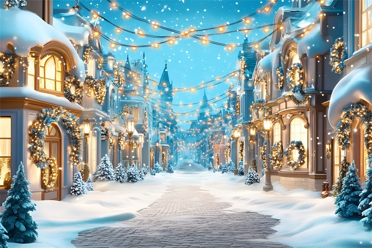 Winterszenen-Hintergrund verschneite, festliche Straßen-Hintergrundkulisse GQ57-140