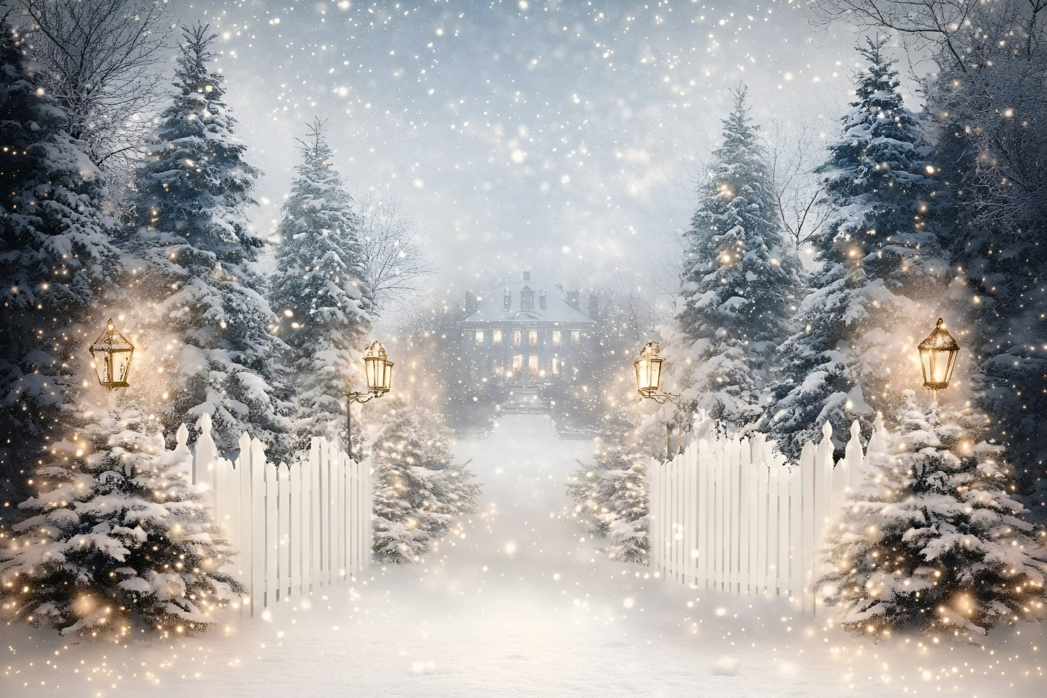 Winter Snow Backdrop Laterne Snow Trail Backdrop GQ57-152