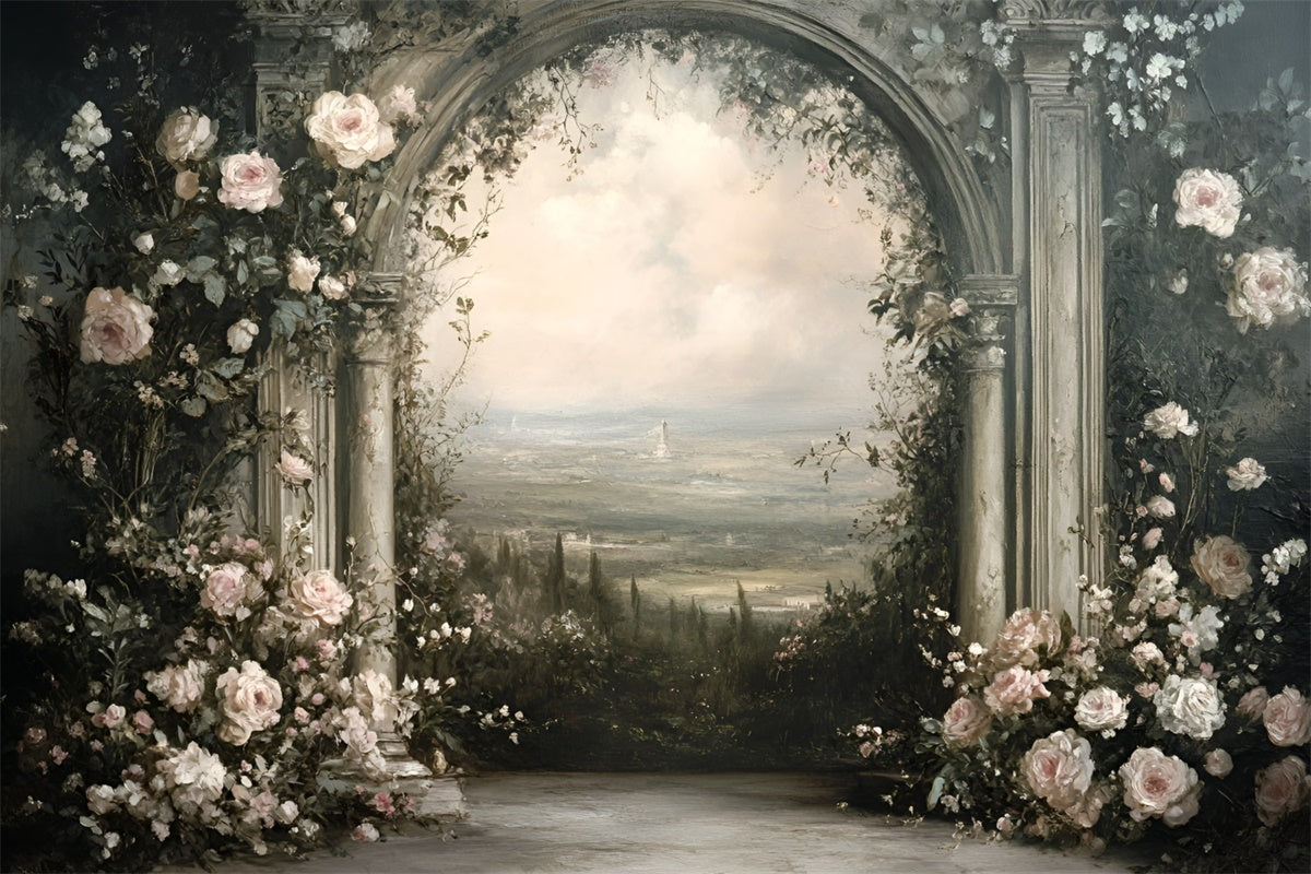 Backdrops Kunst Blüte Balkon Aussicht Stoff Backdrop GQ57-198