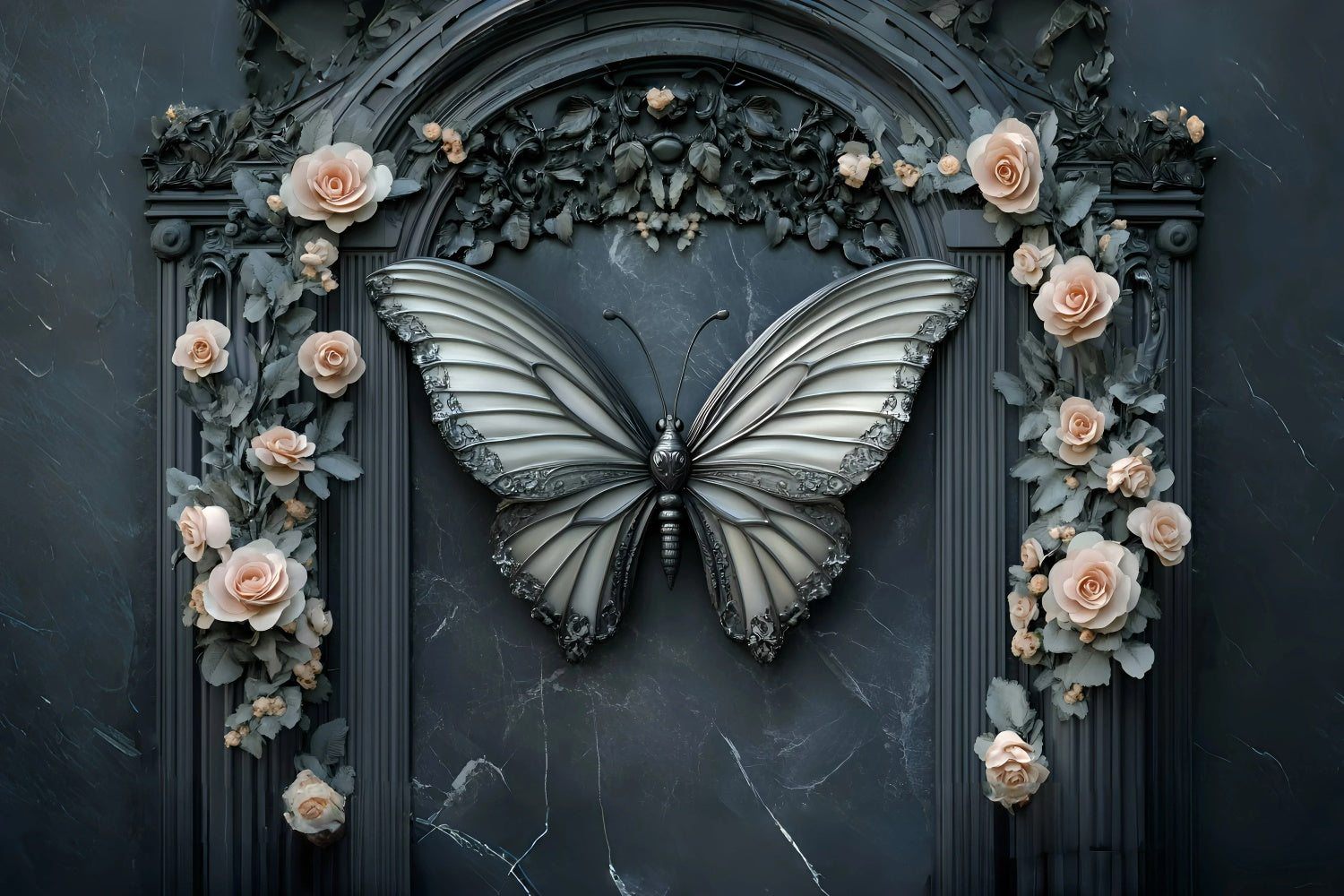 Backdrops Fine Art Mitternacht Schmetterling Rose Bogen Backdrop GQ57-202