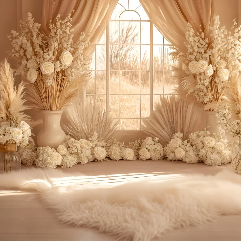 Boho Backdrops Creme Pampas Fenster Glühen Hintergrund GQ57-213