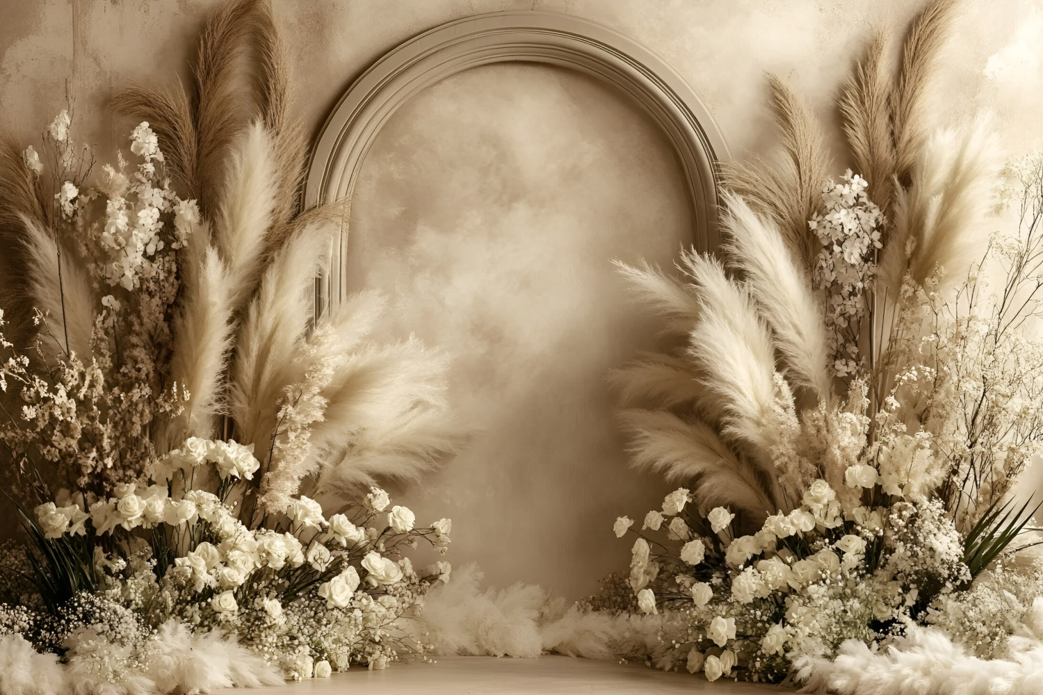 Boho Fotohintergrund getrocknete Blumen Eleganz Bogen Hintergrund GQ57-216