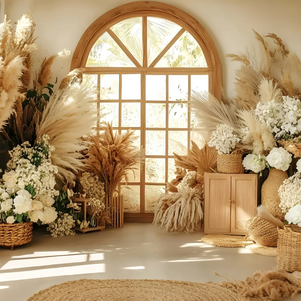 Boho Fotokulisse Landhaus Pampas Fenster Hintergrund GQ57-222