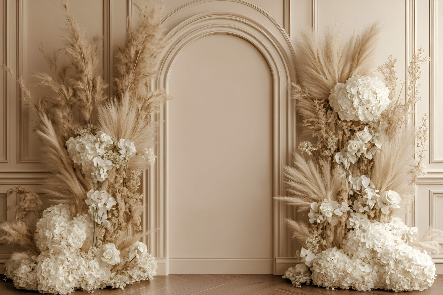Bohème Fotohintergrund Beige Torbogen Blüte Hintergrund GQ57-226