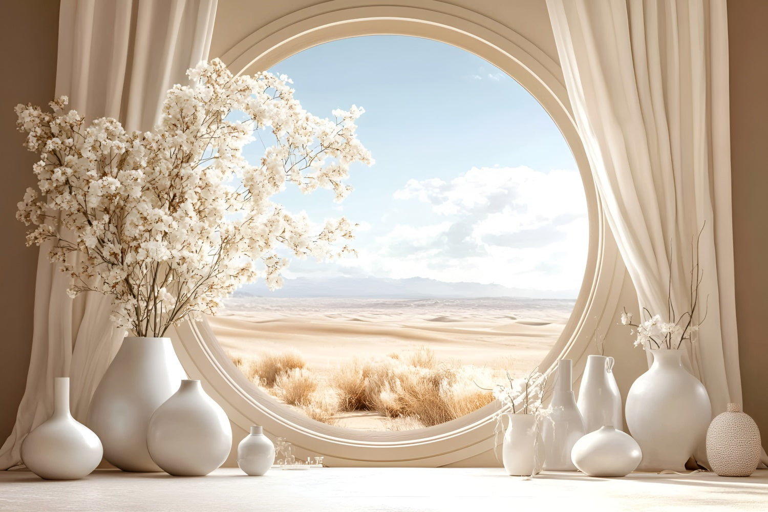 Boho Fotohintergrund Wüstenblüte Runder Fensterhintergrund GQ57-227