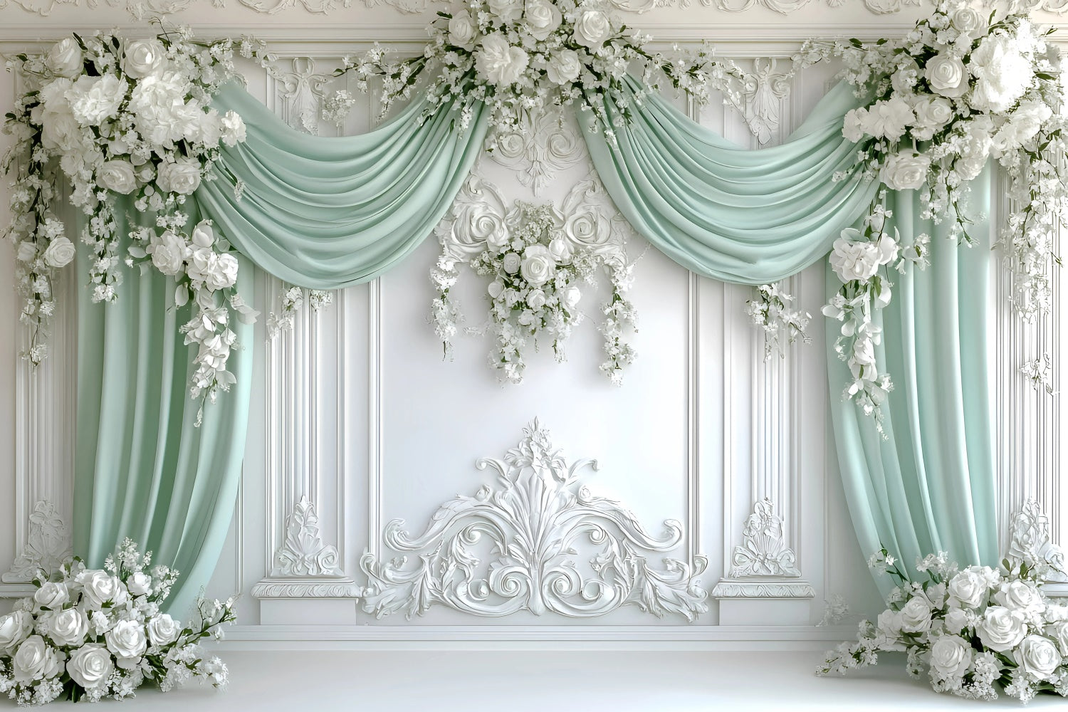 Boho Backdrops Regal Grün Drapierte Blume Backdrop GQ57-228