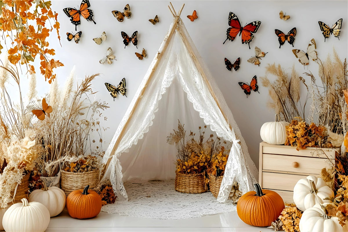 Bohemian Style Backdrop Herbst Schmetterling Zelt Hintergrund GQ57-231