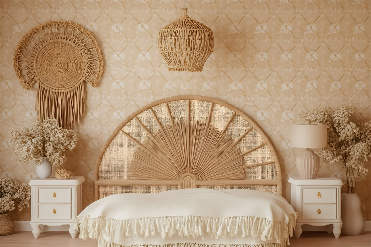 Böhmische Fotokulisse Rattan Rustikale Schlafzimmer Kulisse GQ57-232