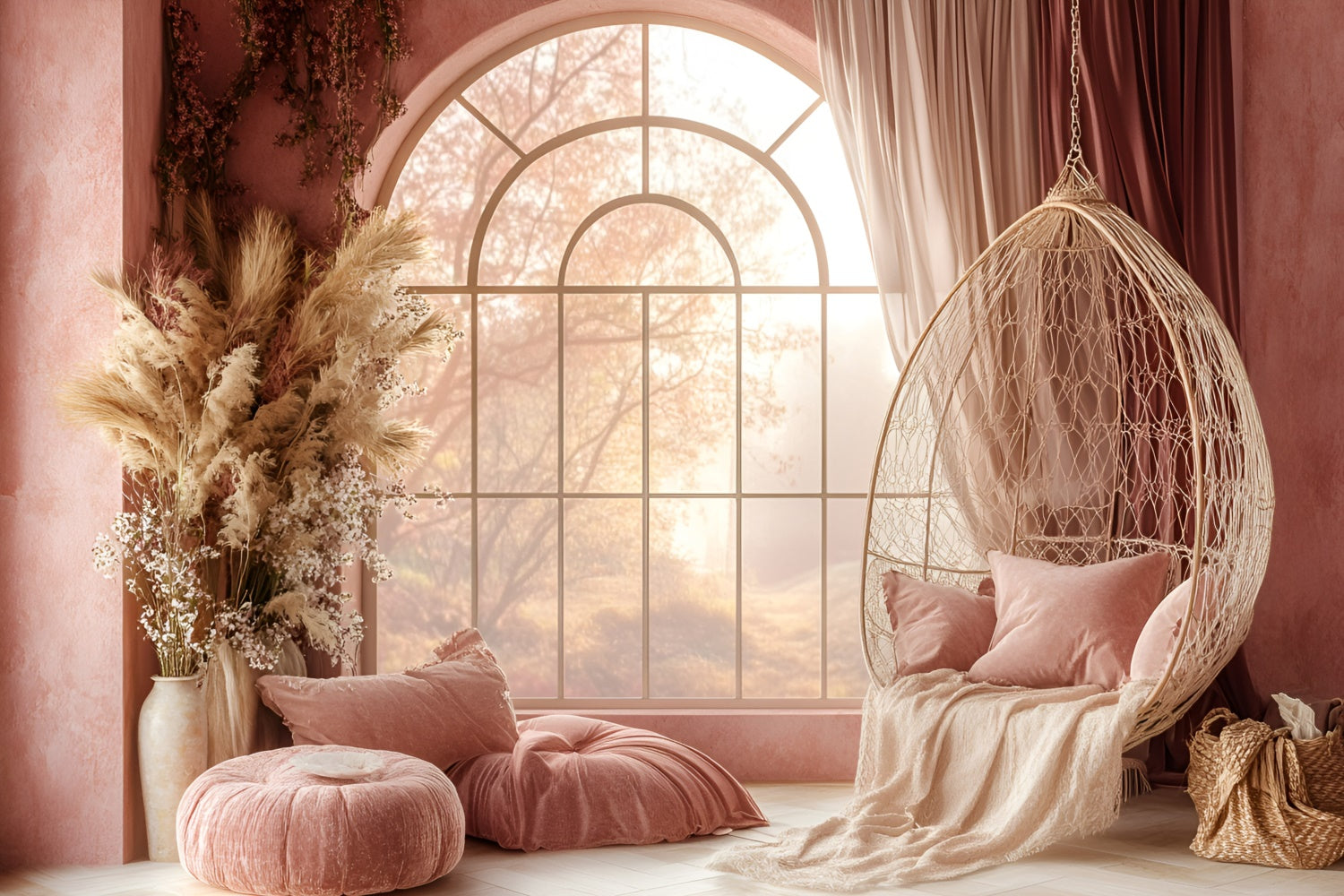 Bohemian Backdrop Soft Pink Gelassenheit Zimmer Hintergrund GQ57-233