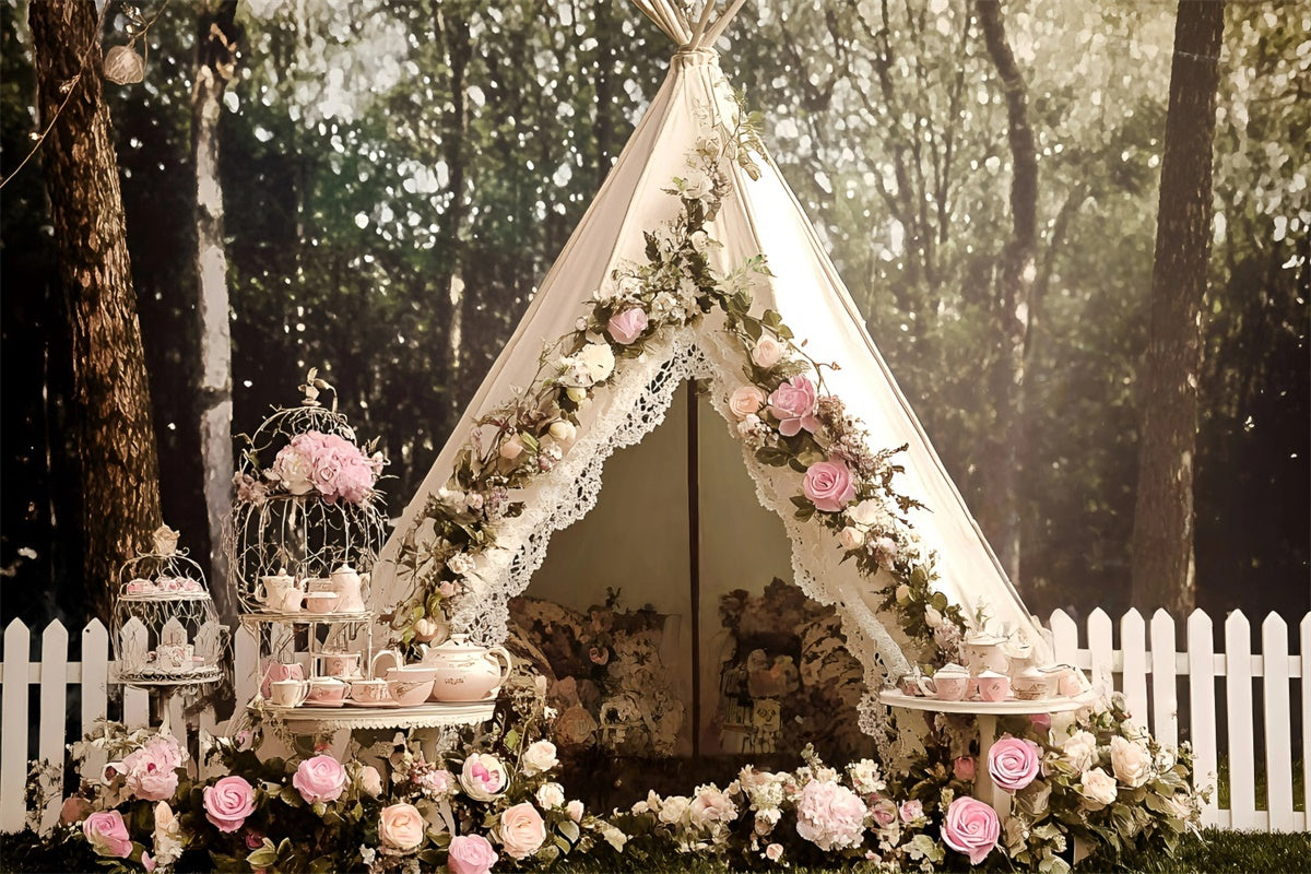 Boho Fotografie Hintergrund Rosa Rose Spitze Zelt Hintergrund GQ57-234