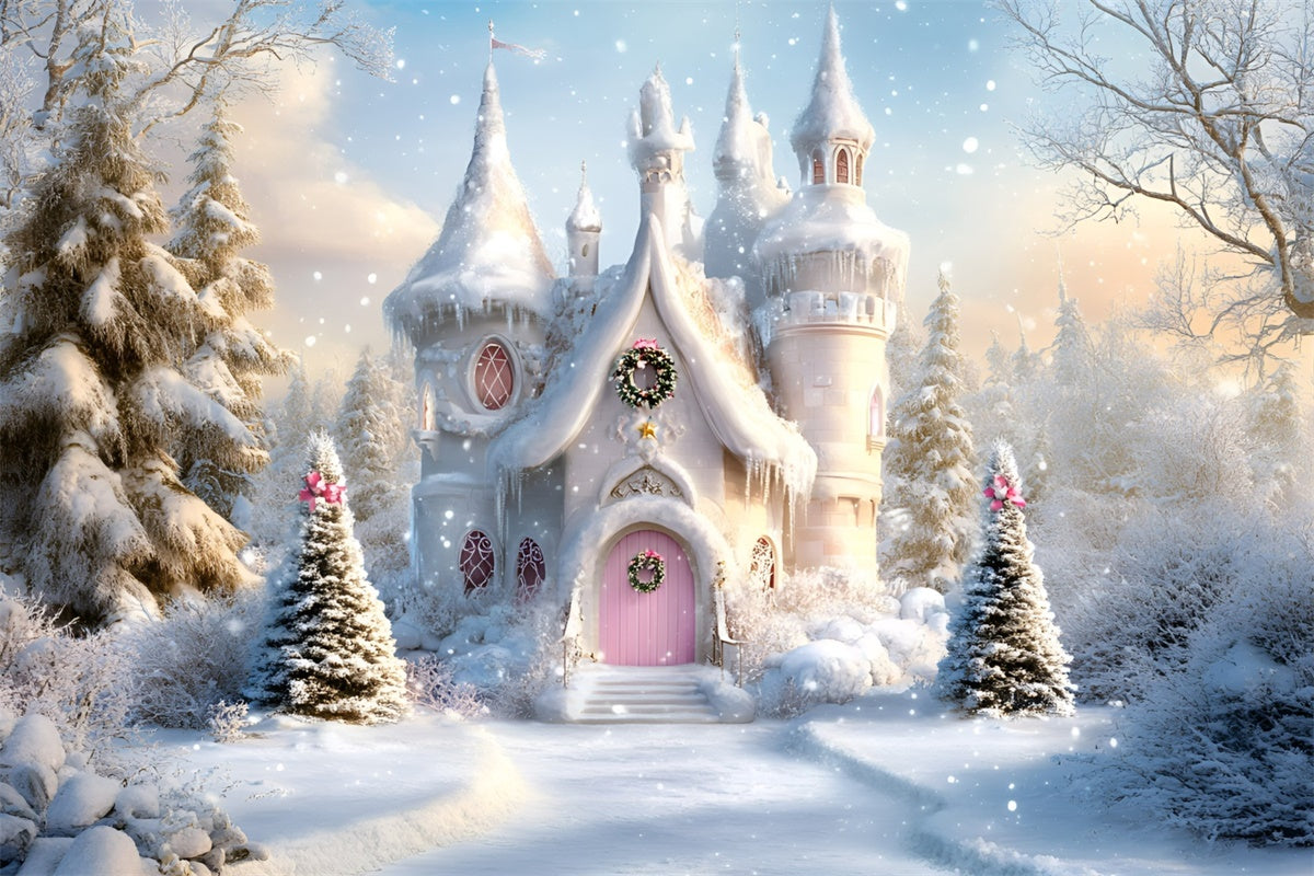 Weihnachten Fotohintergrund Rosa Tür Winter Träume Hintergrund GQ57-25